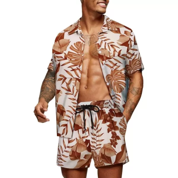 COOFANDY Men's Hawaiian Matching Set Summer Beach 2 Piece Outfits Flower Shirts and Shorts