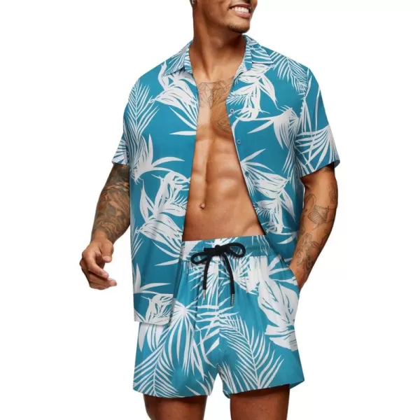 COOFANDY Men's Hawaiian Matching Set Summer Beach 2 Piece Outfits Flower Shirts and Shorts