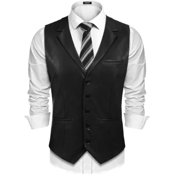 COOFANDY Men's Leather Suit Vest Casual Western Vest Jacket Lightweight V-Neck Dress Vest Waistcoats