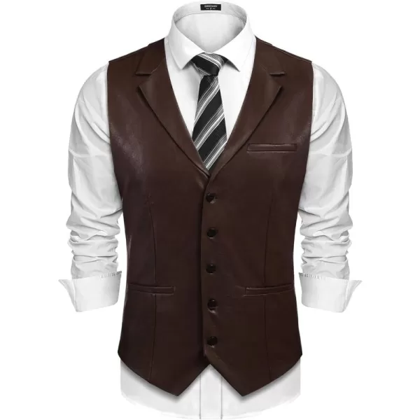 COOFANDY Men's Leather Suit Vest Casual Western Vest Jacket Lightweight V-Neck Dress Vest Waistcoats