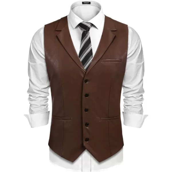 COOFANDY Men's Leather Suit Vest Casual Western Vest Jacket Lightweight V-Neck Dress Vest Waistcoats
