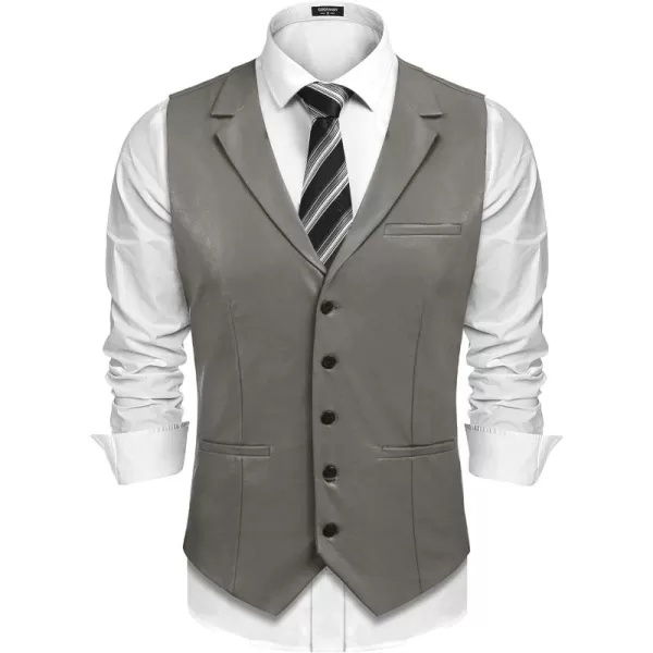 COOFANDY Men's Leather Suit Vest Casual Western Vest Jacket Lightweight V-Neck Dress Vest Waistcoats
