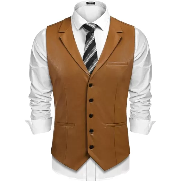COOFANDY Men's Leather Suit Vest Casual Western Vest Jacket Lightweight V-Neck Dress Vest Waistcoats