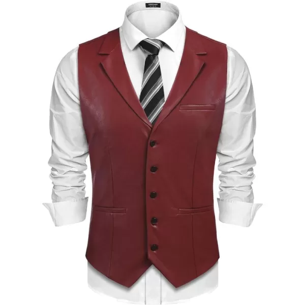 COOFANDY Men's Leather Suit Vest Casual Western Vest Jacket Lightweight V-Neck Dress Vest Waistcoats