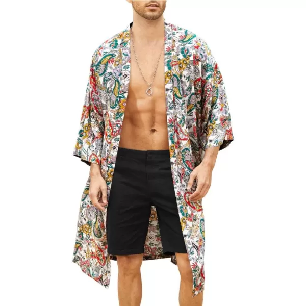 COOFANDY Men's Lightweight Kimono Robe Jacket Printed Japanese Style Bathrobes Casual Open Front Long Cardigan Coat Outwear)