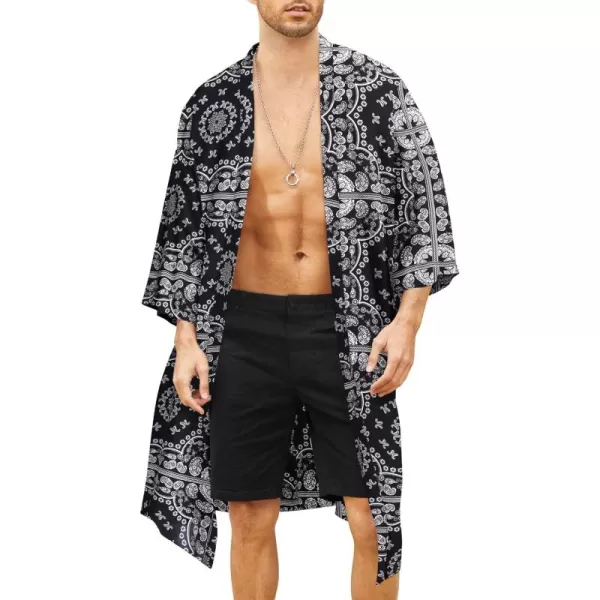 COOFANDY Men's Lightweight Kimono Robe Jacket Printed Japanese Style Bathrobes Casual Open Front Long Cardigan Coat Outwear