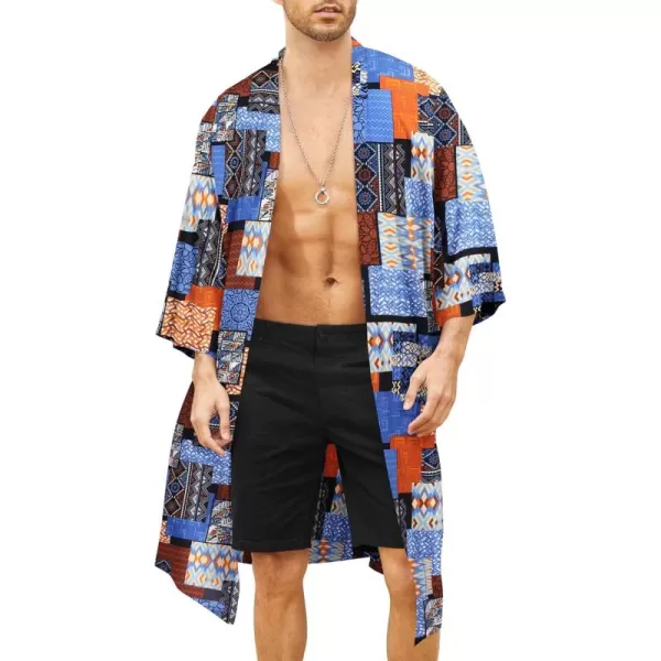 COOFANDY Men's Lightweight Kimono Robe Jacket Printed Japanese Style Bathrobes Casual Open Front Long Cardigan Coat Outwear)