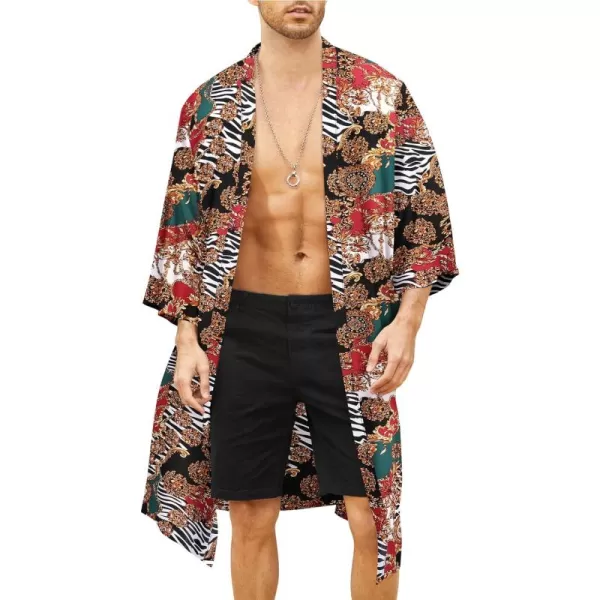 COOFANDY Men's Lightweight Kimono Robe Jacket Printed Japanese Style Bathrobes Casual Open Front Long Cardigan Coat Outwear)
