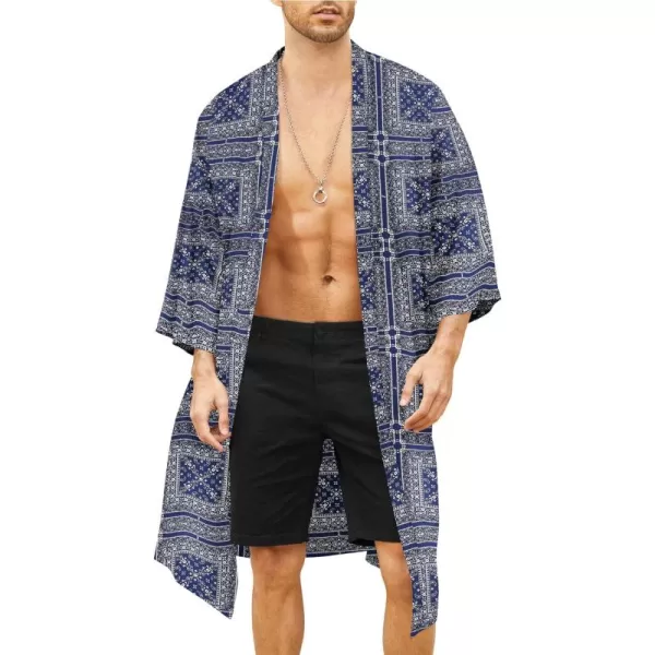 COOFANDY Men's Lightweight Kimono Robe Jacket Printed Japanese Style Bathrobes Casual Open Front Long Cardigan Coat Outwear