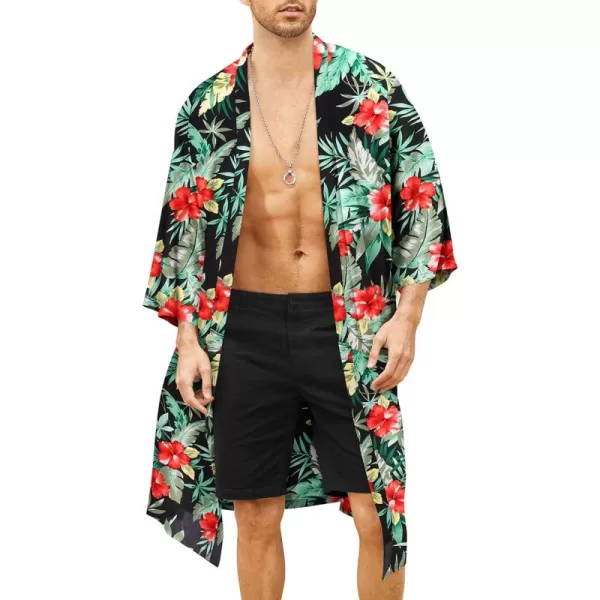 COOFANDY Men's Lightweight Kimono Robe Jacket Printed Japanese Style Bathrobes Casual Open Front Long Cardigan Coat Outwear