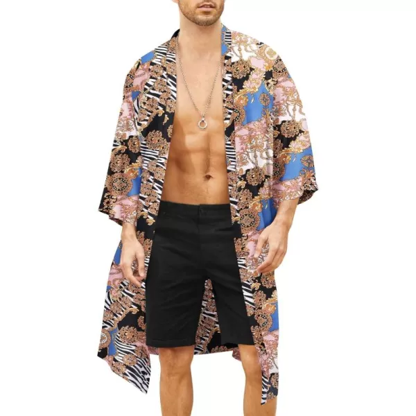 COOFANDY Men's Lightweight Kimono Robe Jacket Printed Japanese Style Bathrobes Casual Open Front Long Cardigan Coat Outwear)