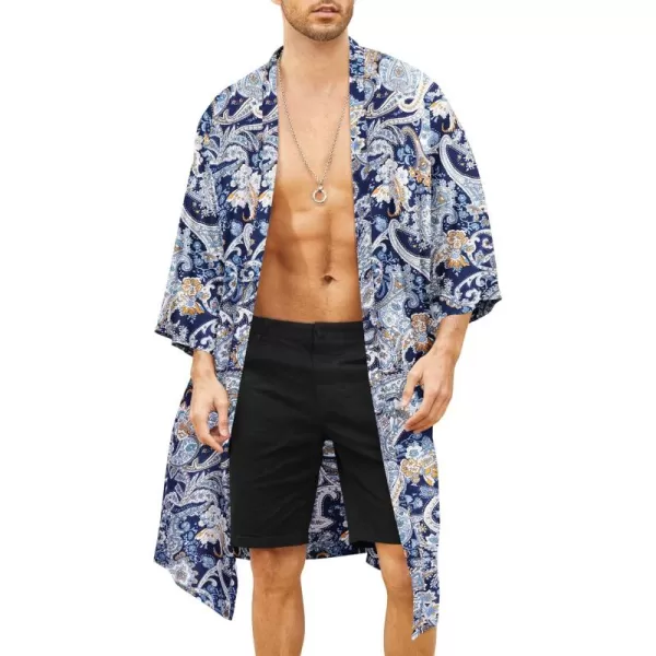 COOFANDY Men's Lightweight Kimono Robe Jacket Printed Japanese Style Bathrobes Casual Open Front Long Cardigan Coat Outwear)