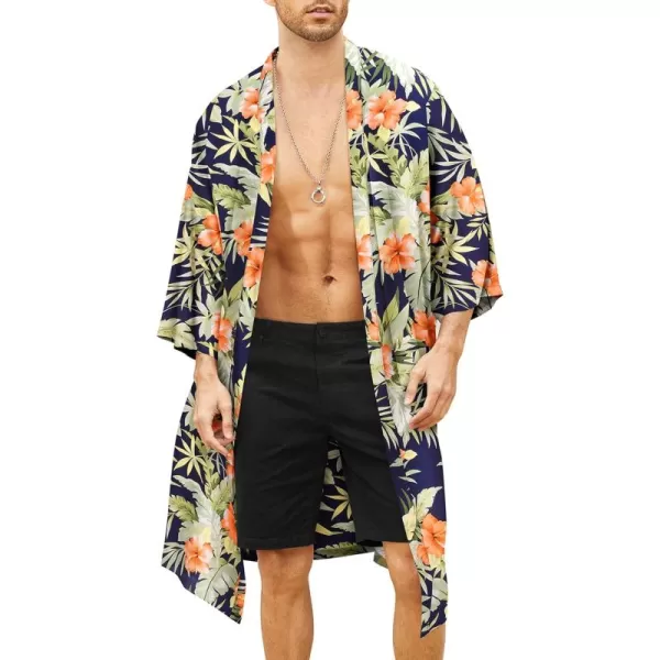 COOFANDY Men's Lightweight Kimono Robe Jacket Printed Japanese Style Bathrobes Casual Open Front Long Cardigan Coat Outwear