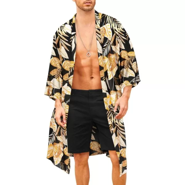 COOFANDY Men's Lightweight Kimono Robe Jacket Printed Japanese Style Bathrobes Casual Open Front Long Cardigan Coat Outwear