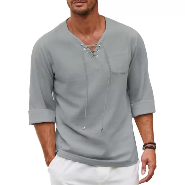 COOFANDY Mens Linen Beach Tee Shirts Cotton Hippie Shirts V Neck Long Sleeve Tunic Big and Tall Yoga Shirt