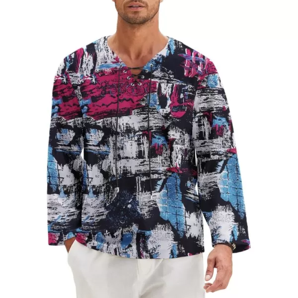 COOFANDY Mens Linen Beach Tee Shirts Cotton Hippie Shirts V Neck Long Sleeve Tunic Big and Tall Yoga Shirt