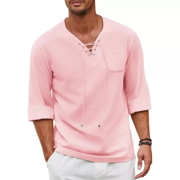 COOFANDY Mens Linen Beach Tee Shirts Cotton Hippie Shirts V Neck Long Sleeve Tunic Big and Tall Yoga Shirt
