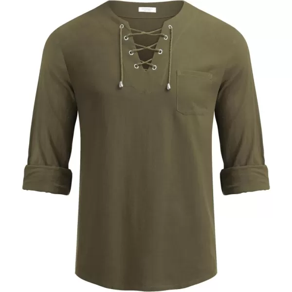COOFANDY Mens Linen Beach Tee Shirts Cotton Hippie Shirts V Neck Long Sleeve Tunic Big and Tall Yoga Shirt