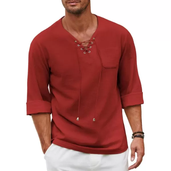 COOFANDY Mens Linen Beach Tee Shirts Cotton Hippie Shirts V Neck Long Sleeve Tunic Big and Tall Yoga Shirt