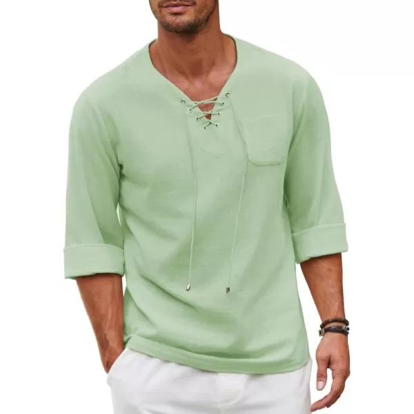 COOFANDY Mens Linen Beach Tee Shirts Cotton Hippie Shirts V Neck Long Sleeve Tunic Big and Tall Yoga Shirt