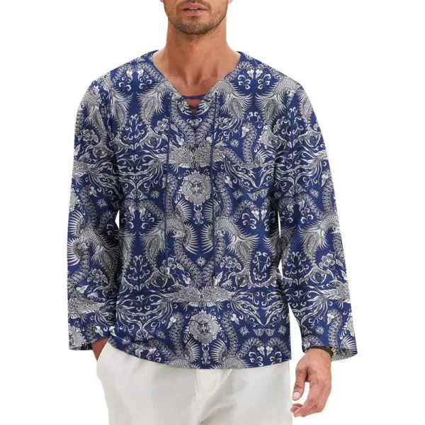 COOFANDY Mens Linen Beach Tee Shirts Cotton Hippie Shirts V Neck Long Sleeve Tunic Big and Tall Yoga Shirt