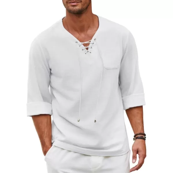 COOFANDY Mens Linen Beach Tee Shirts Cotton Hippie Shirts V Neck Long Sleeve Tunic Big and Tall Yoga Shirt