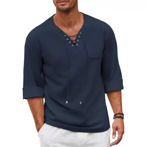 COOFANDY Mens Linen Beach Tee Shirts Cotton Hippie Shirts V Neck Long Sleeve Tunic Big and Tall Yoga Shirt