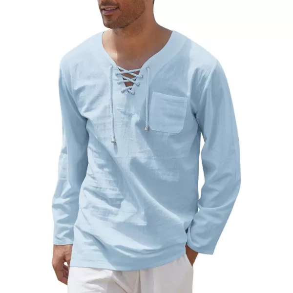 COOFANDY Mens Linen Beach Tee Shirts Cotton Hippie Shirts V Neck Long Sleeve Tunic Big and Tall Yoga Shirt