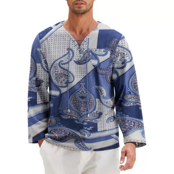 COOFANDY Mens Linen Beach Tee Shirts Cotton Hippie Shirts V Neck Long Sleeve Tunic Big and Tall Yoga Shirt