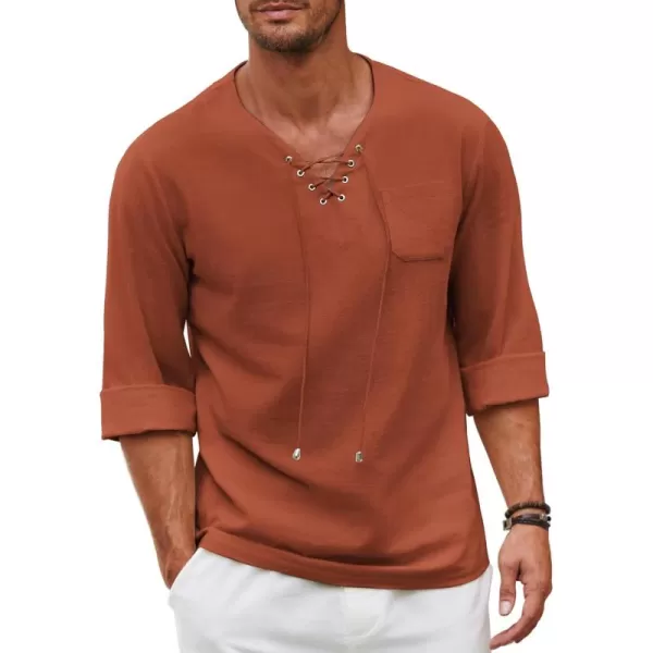COOFANDY Mens Linen Beach Tee Shirts Cotton Hippie Shirts V Neck Long Sleeve Tunic Big and Tall Yoga Shirt
