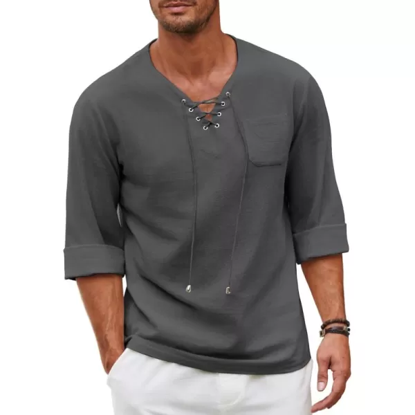 COOFANDY Mens Linen Beach Tee Shirts Cotton Hippie Shirts V Neck Long Sleeve Tunic Big and Tall Yoga Shirt