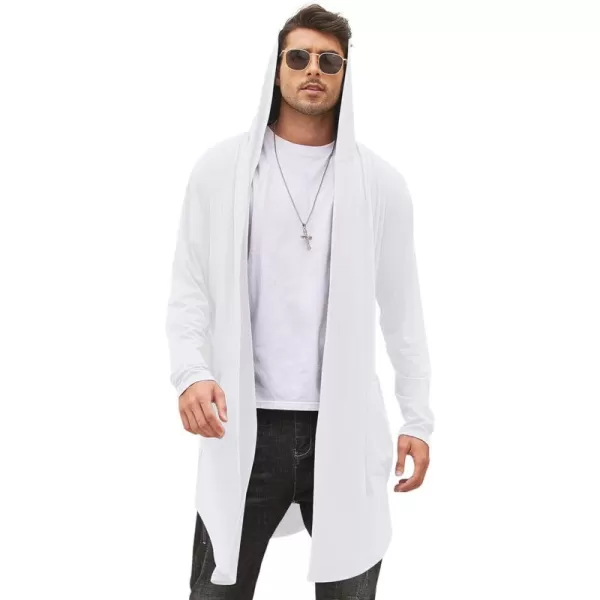 COOFANDY Men's Long Hooded Cardigan Shawl Collar Lightweight Open Front Drape Cape Overcoat with Pockets