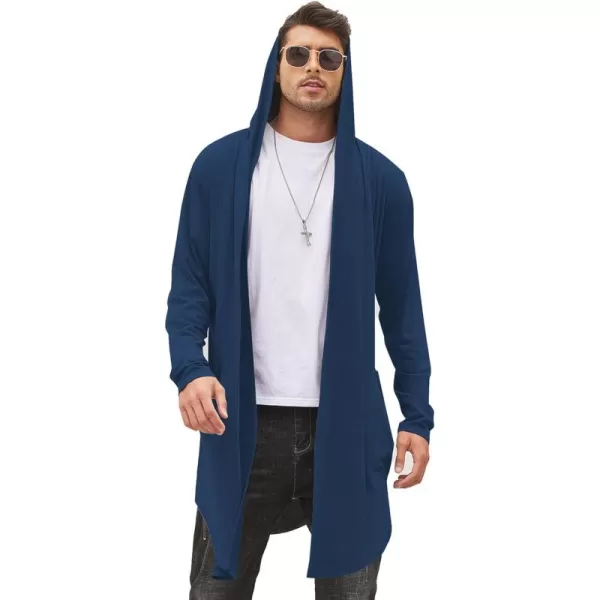 COOFANDY Men's Long Hooded Cardigan Shawl Collar Lightweight Open Front Drape Cape Overcoat with Pockets