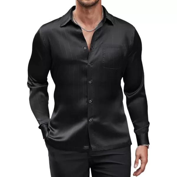 COOFANDY Men's Luxury Satin Dress Shirt Shiny Silk Long Sleeve Button Up Shirts Wedding Shirt Party Prom