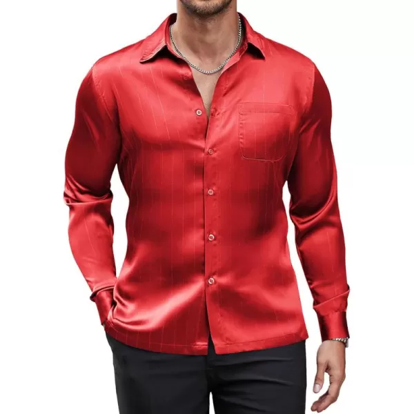COOFANDY Men's Luxury Satin Dress Shirt Shiny Silk Long Sleeve Button Up Shirts Wedding Shirt Party Prom