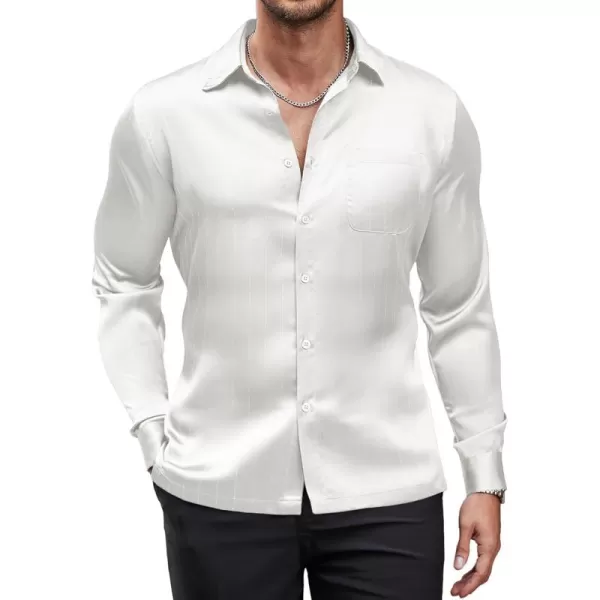 COOFANDY Men's Luxury Satin Dress Shirt Shiny Silk Long Sleeve Button Up Shirts Wedding Shirt Party Prom