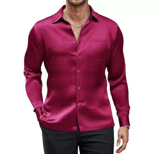 COOFANDY Men's Luxury Satin Dress Shirt Shiny Silk Long Sleeve Button Up Shirts Wedding Shirt Party Prom
