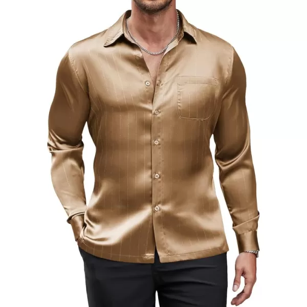 COOFANDY Men's Luxury Satin Dress Shirt Shiny Silk Long Sleeve Button Up Shirts Wedding Shirt Party Prom