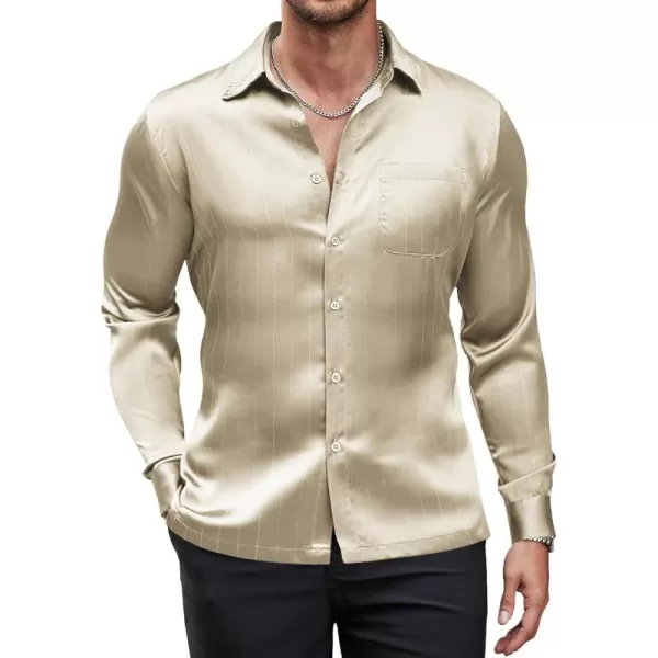 COOFANDY Men's Luxury Satin Dress Shirt Shiny Silk Long Sleeve Button Up Shirts Wedding Shirt Party Prom