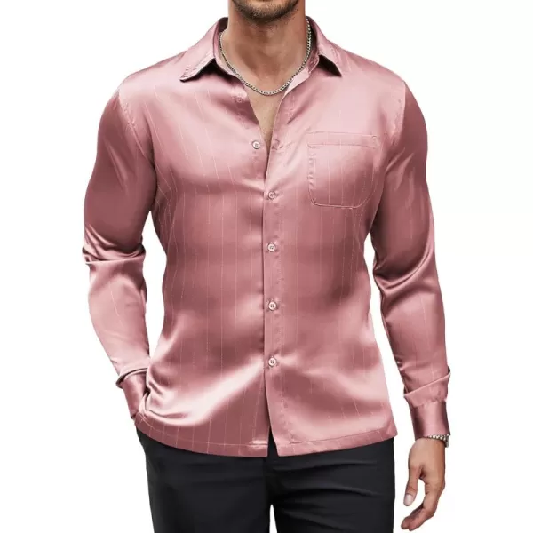 COOFANDY Men's Luxury Satin Dress Shirt Shiny Silk Long Sleeve Button Up Shirts Wedding Shirt Party Prom