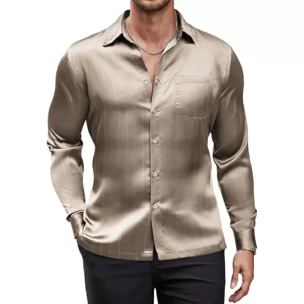 COOFANDY Men's Luxury Satin Dress Shirt Shiny Silk Long Sleeve Button Up Shirts Wedding Shirt Party Prom