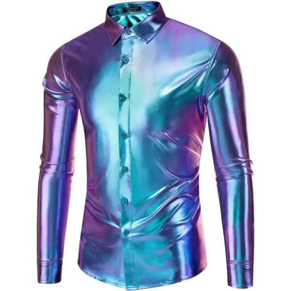 COOFANDY Men's Metallic Disco Shiny Slim Fit Long Sleeve Button Down Nightclub Party Shirts Christmas Shirt