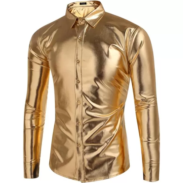 COOFANDY Men's Metallic Disco Shiny Slim Fit Long Sleeve Button Down Nightclub Party Shirts Christmas Shirt