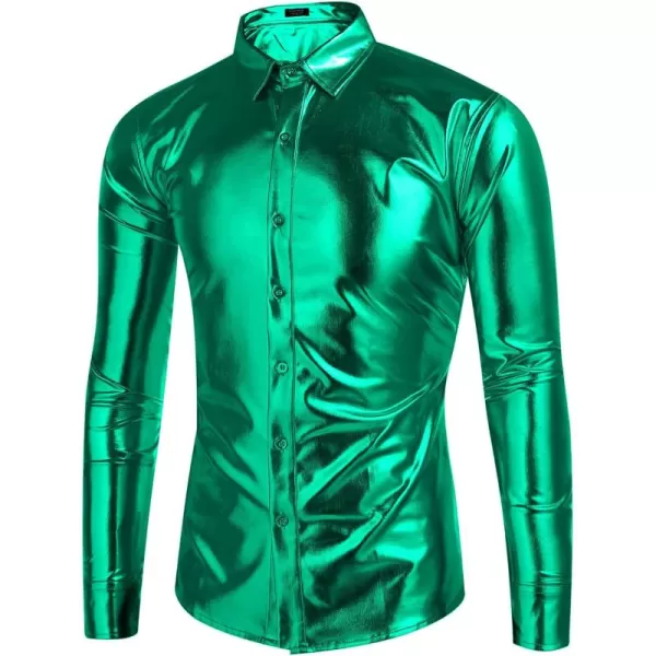 COOFANDY Men's Metallic Disco Shiny Slim Fit Long Sleeve Button Down Nightclub Party Shirts Christmas Shirt