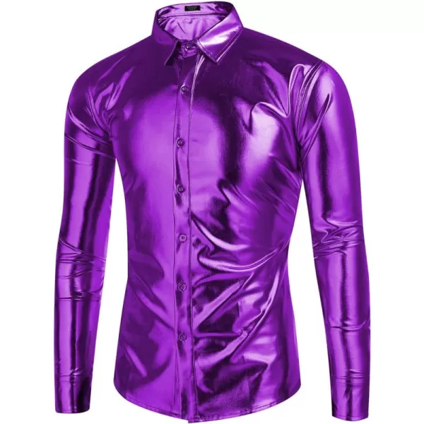 COOFANDY Men's Metallic Disco Shiny Slim Fit Long Sleeve Button Down Nightclub Party Shirts Christmas Shirt