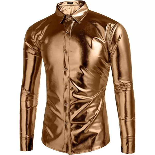 COOFANDY Men's Metallic Disco Shiny Slim Fit Long Sleeve Button Down Nightclub Party Shirts Christmas Shirt