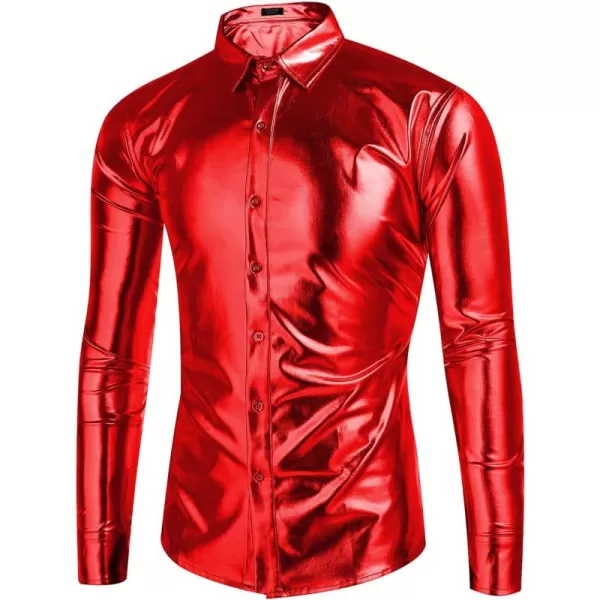 COOFANDY Men's Metallic Disco Shiny Slim Fit Long Sleeve Button Down Nightclub Party Shirts Christmas Shirt