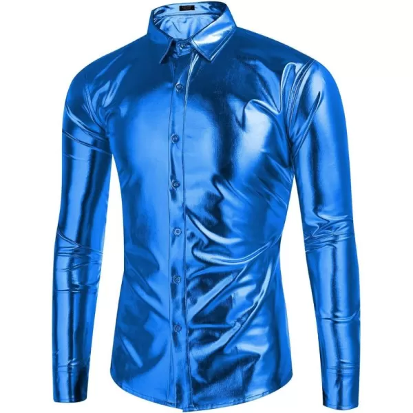 COOFANDY Men's Metallic Disco Shiny Slim Fit Long Sleeve Button Down Nightclub Party Shirts Christmas Shirt
