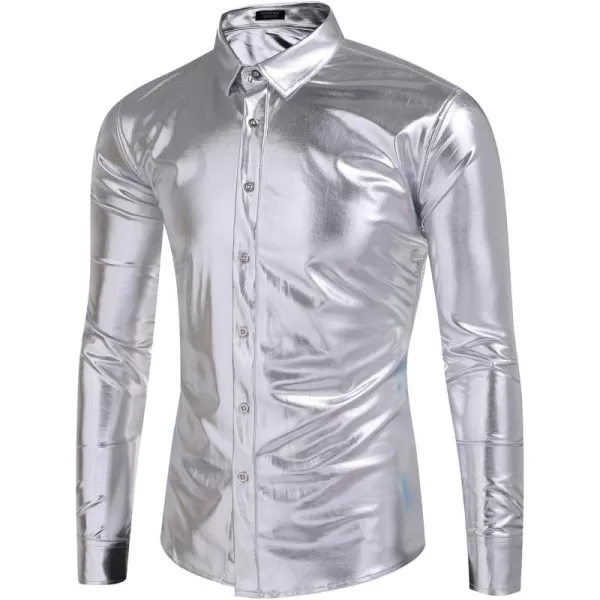 COOFANDY Men's Metallic Disco Shiny Slim Fit Long Sleeve Button Down Nightclub Party Shirts Christmas Shirt