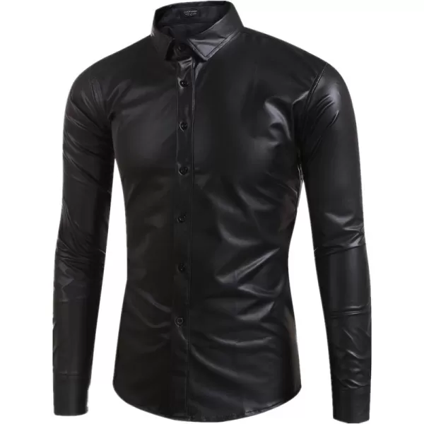 COOFANDY Men's Metallic Disco Shiny Slim Fit Long Sleeve Button Down Nightclub Party Shirts Christmas Shirt